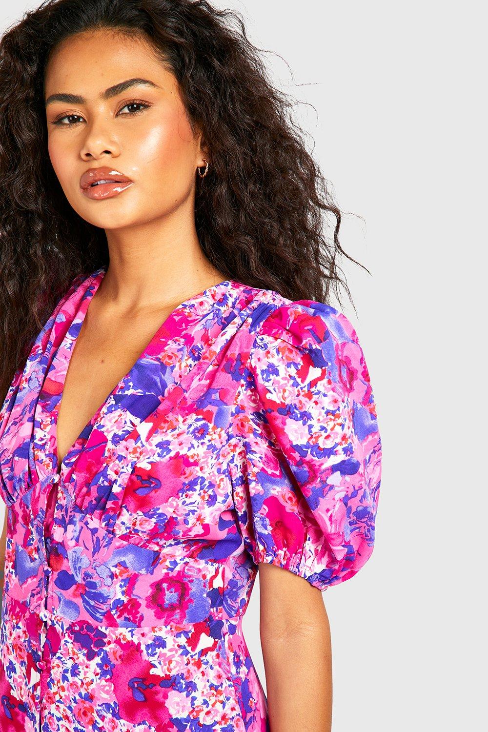 Boohoo pink sale floral dress